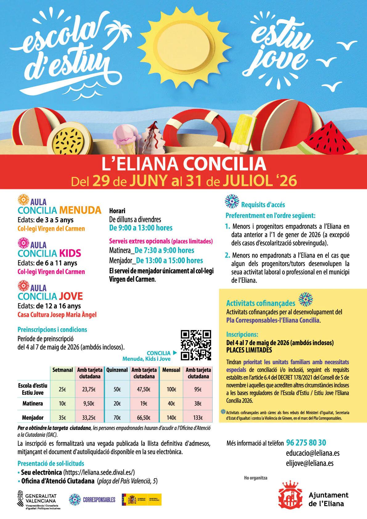 L’Eliana abre en mayo las inscripciones para la Escola d’Estiu y Estiu Jove 2026