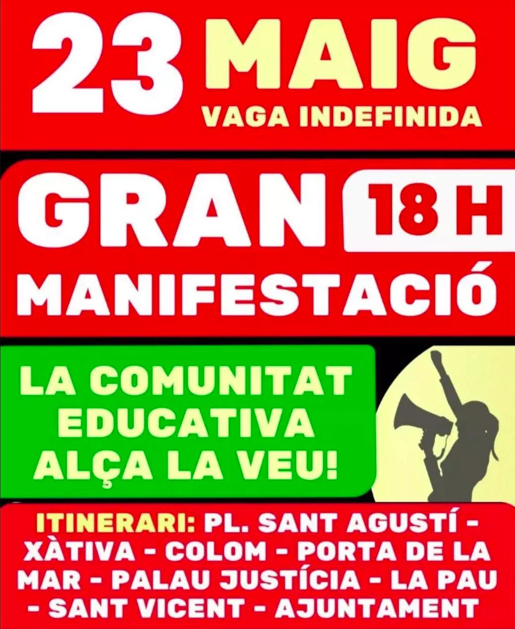 📚 Nueva manifestación educativa recorrerá València este sábado en plena tensión por la huelga docente