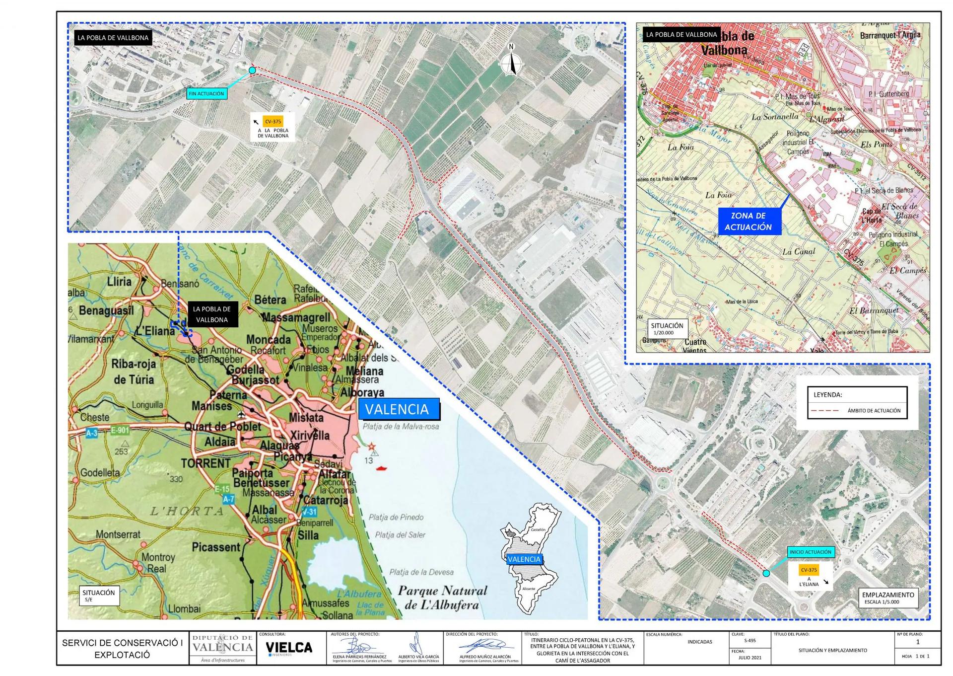 Comienzan las obras del itinerario ciclopeatonal en la CV-375 para conectar La Pobla de Vallbona y l’Eliana